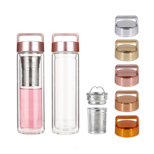 Wholesale tea infuser double glass tea cup with handle reusable glass cups